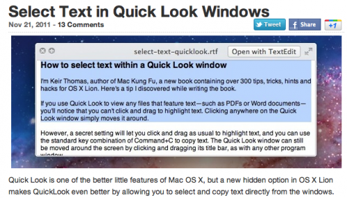 Select Text in Quick Look Windows