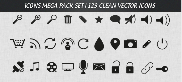 Free Mega Pack Vector Icons Set - 129 Clean Icons - DesignModo