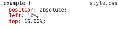 .example を position: absolute し、left と top で%位置指定したCSSコード