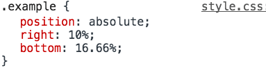 .example の位置を right: 50px / bottom 50px に%指定したCSSコード
